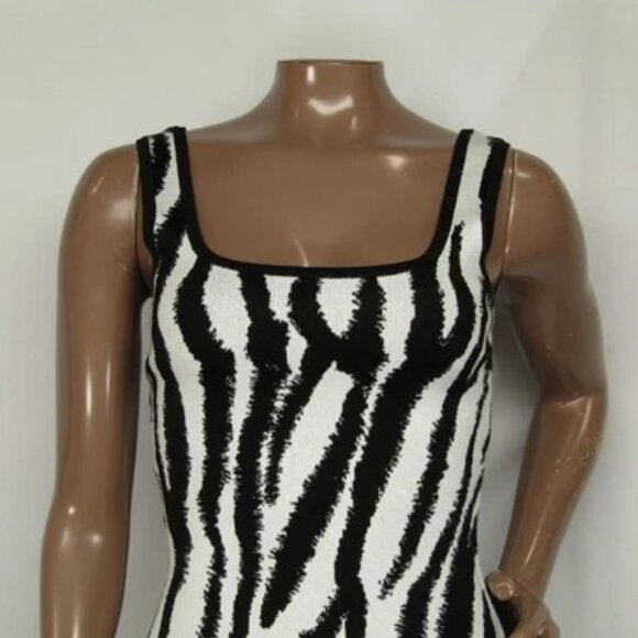 NEW TOCCIN  Midi Dress Black/White Size S Kendall Zebra Bodycon Square Neck - Picture 7 of 8